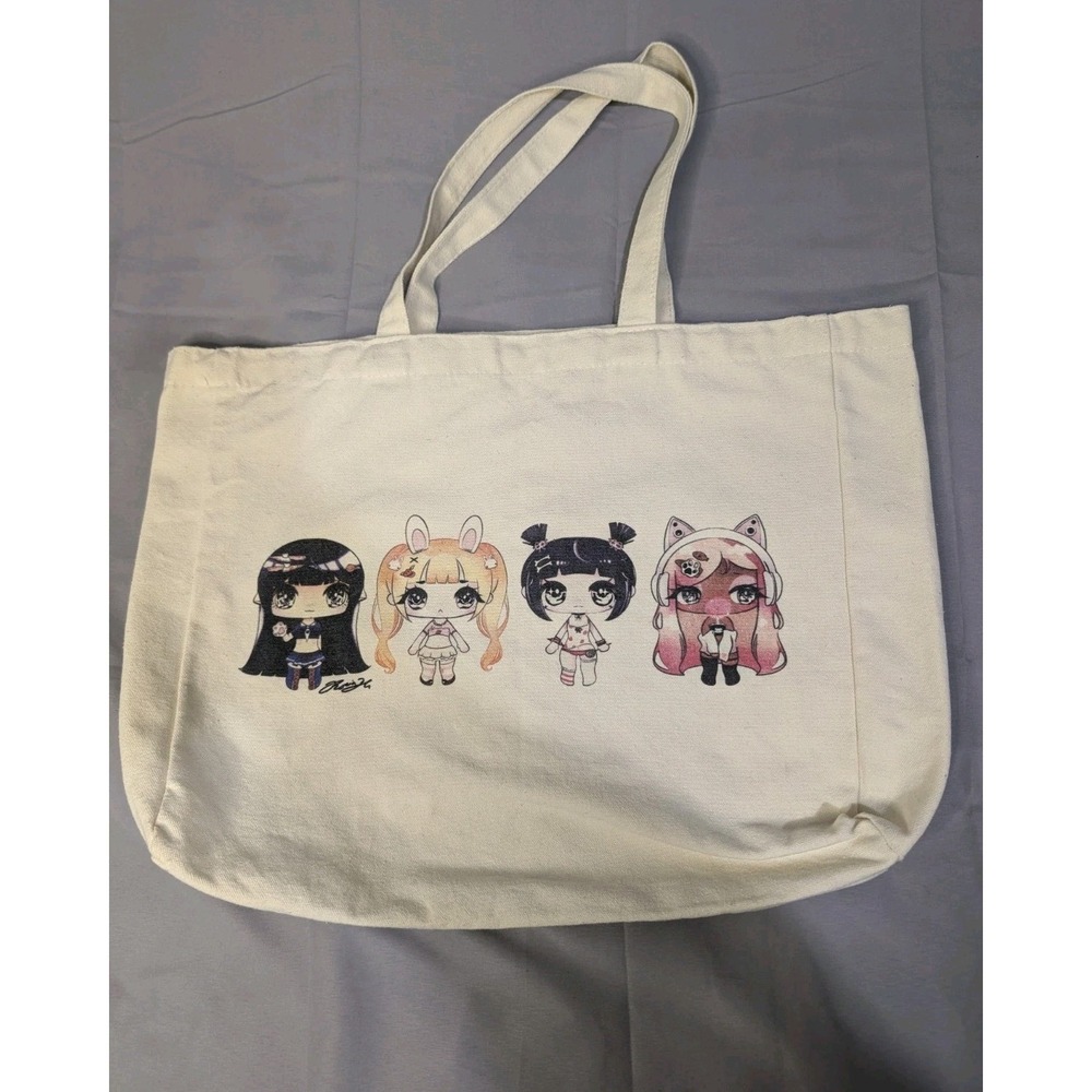 Kawaii Anime Chibi Canvas Tote Bag‎ Artist Signed Harajuku Cute Magnetic Snap